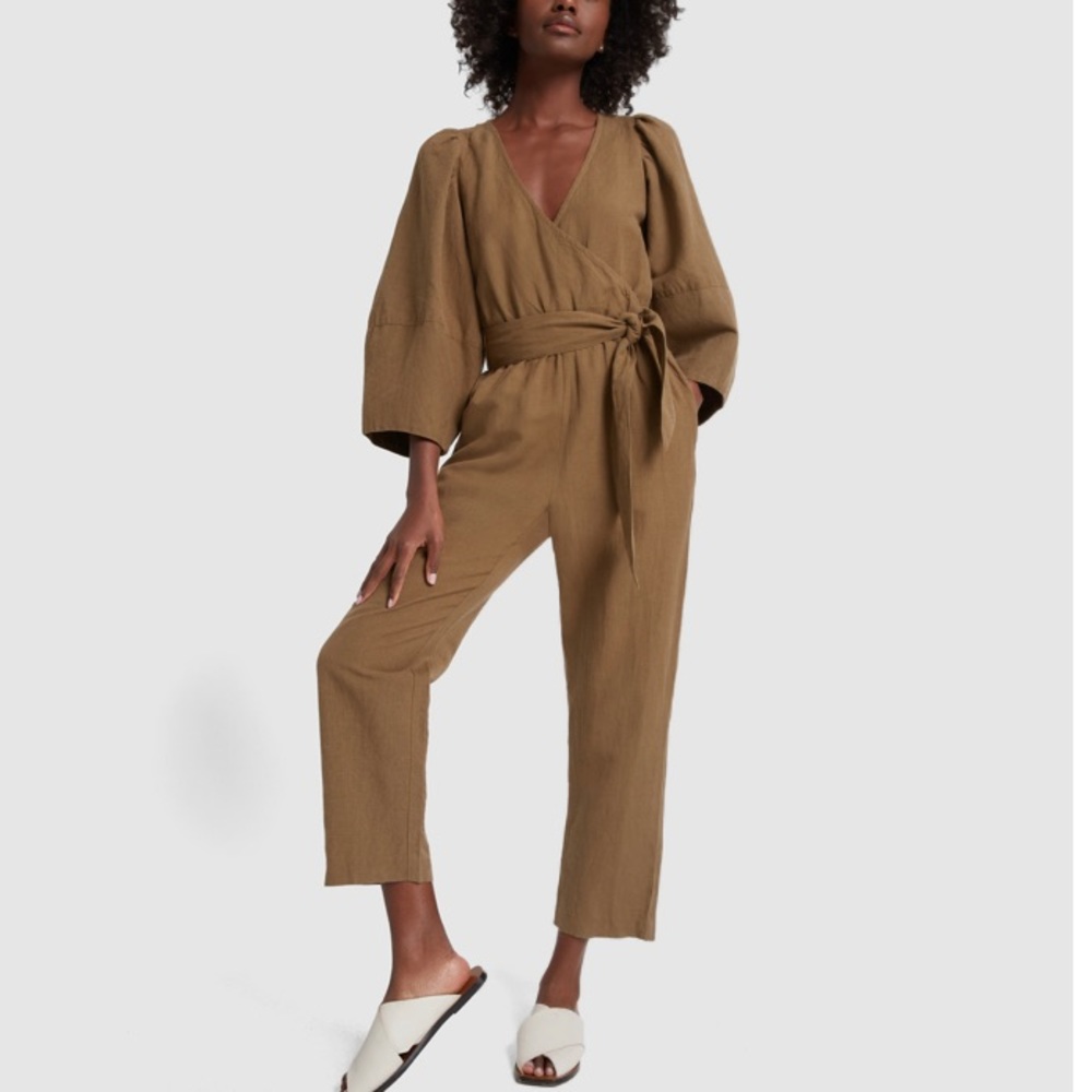 APIECE APART Meru Linen Blend Wrap Jumpsuit